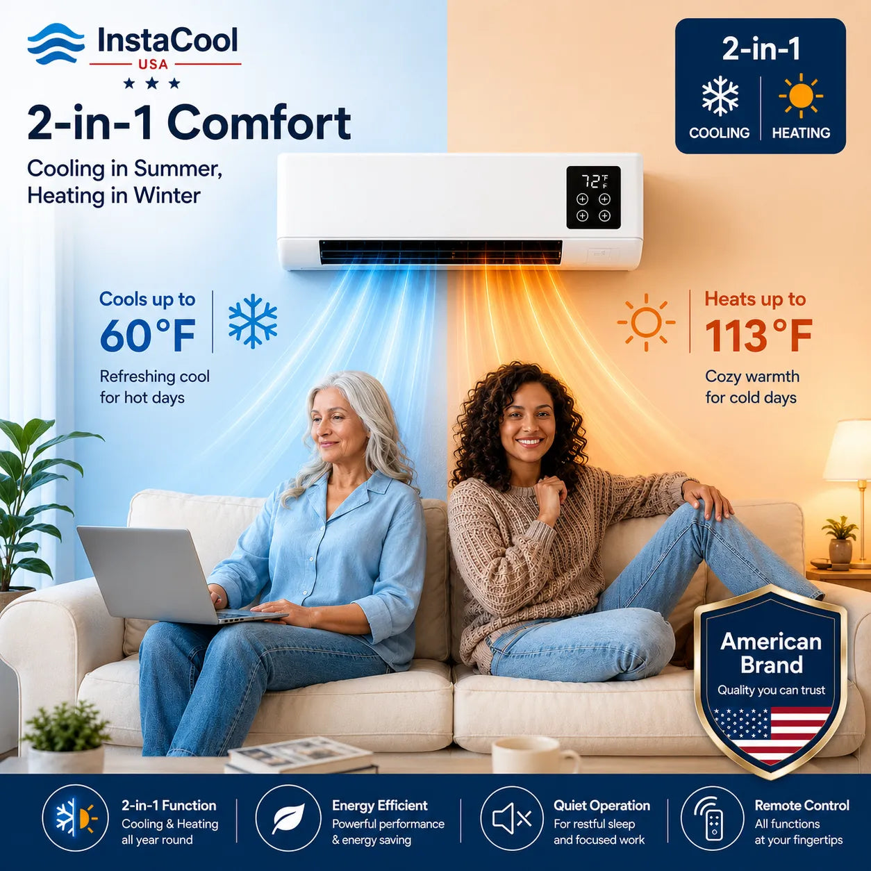 InstaCool Pro - Portable Air Conditioner & Heater – No Installation Required | 2-in-1 | Covers Up to 550 sq ft