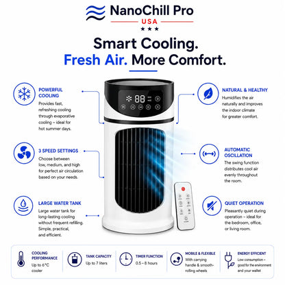 NanoChill Pro - Mobile Climate Cooler – No installation required | Cools at the touch of a button