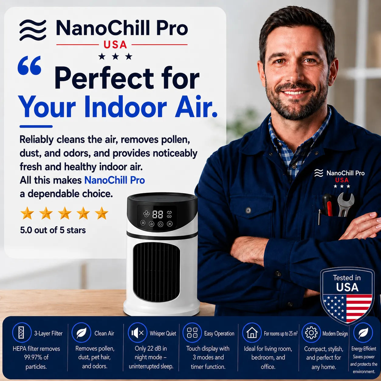 NanoChill Pro - Mobile Climate Cooler – No installation required | Cools at the touch of a button